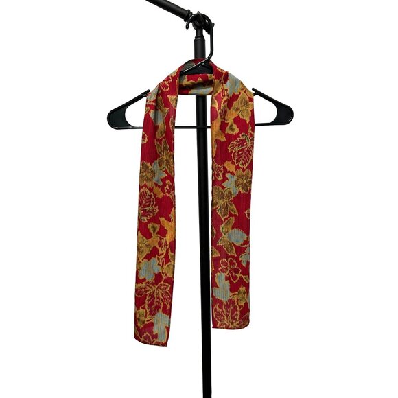 Leslie Fay Sz 14 Floral Pleated Skirt Scarf Red Multi Office Professional Artsy - Picture 5 of 8